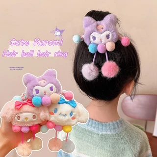 SANRIO Dây Cột Tóc Cao Su Phủ Lông Nhung Thời Trang Xinh Xắn Cho Bé Gái