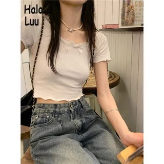 Halo  Luu áo phông áo thun nữ croptop baby tee INS thời trang Minimalist Hàn Phong WTX23A0ST3 48Z231129