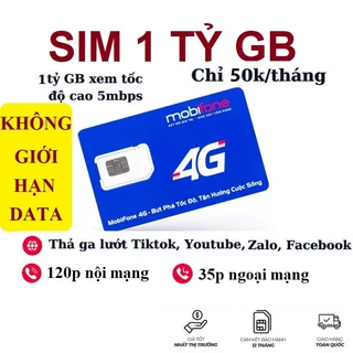 Sim Mobi A50 Không Giới Hạn Lưu Lượng Tốc Độ Cao , Chỉ 50k/tháng