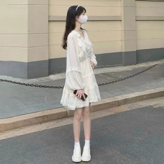 Đầm chiffon Tay Dài Dáng Ôm Thời Trang Mùa Thu Cao Cấp Cho Nữ