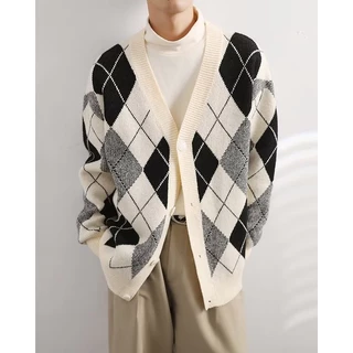 【M-2XL】Áo len cardigan nam cardigan nam dệt kim cổ chữ v họa tiết sọc caro phong cách hàn quốc thời trang thu đông cho nam thu đông v mềm mịn cực ấm kiểu dáng  dệt kim