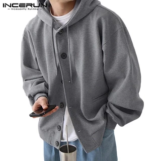 Áo hoodie INCERUN dáng rộng thời trang đơn giản cho nam