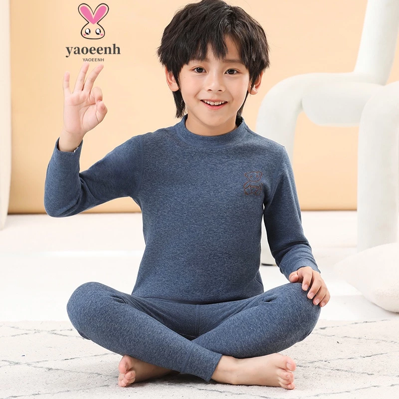 【YAOEENH】Bộ Đồ Lót Giữ Nhiệt Màu Trơn Mềm Mại 100-180cm Cho Bé Trai Giao Hàng Nhanh Chóng
