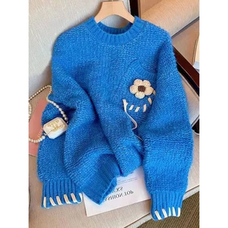 Klein Áo sweater Dệt Kim Dáng Rộng Mềm Mại Thời Trang Thu Đông Cho Nữ