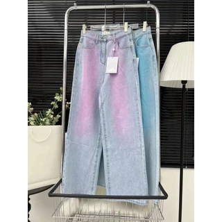 P2oi CH-ANELssaa Women's 24ss Pink Blue Gradient High Waist Retro Straight Wide Leg Jeans Women