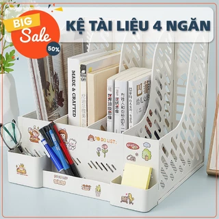 Kệ đựng tài liệu, khay đựng sách tài liệu văn phòng 4 ngăn giá đựng tài liệu sách vở để bàn tặng kèm sticker