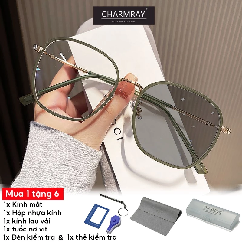 CHARMRAY Mắt Kính Chống Bức Xạ Hàn Quốc Trọng Lượng Nhẹ Có Thể Thay Thế Được Kính Đổi Màu Cho Nam Và Nữ