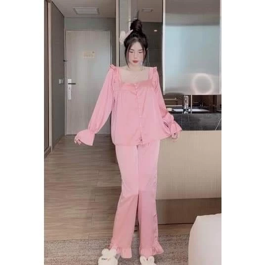 Set Đồ Bộ Lụa Kate Tay Dài Quần Dài Chất Siêu Thoáng Mát Giá Siêu Rẻ Pyjama Đồ Ngủ