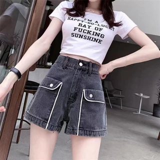 Quần short jeans nữ cạp cao vải mềm phong cách Hàn Quốc chất mềm mại loại 1 KoKo