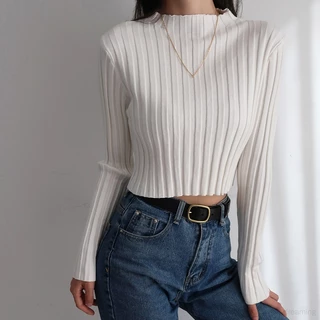 Áo croptop Dệt Kim Tay Dài Thời Trang Thu Đông Phong Cách retro Cho Nữ