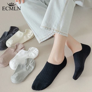 Ecmn Nữ Phong Cách Học Viện Tất Vô Hình Sọc Dọc Màu Trơn Thuyền Tất Cotton