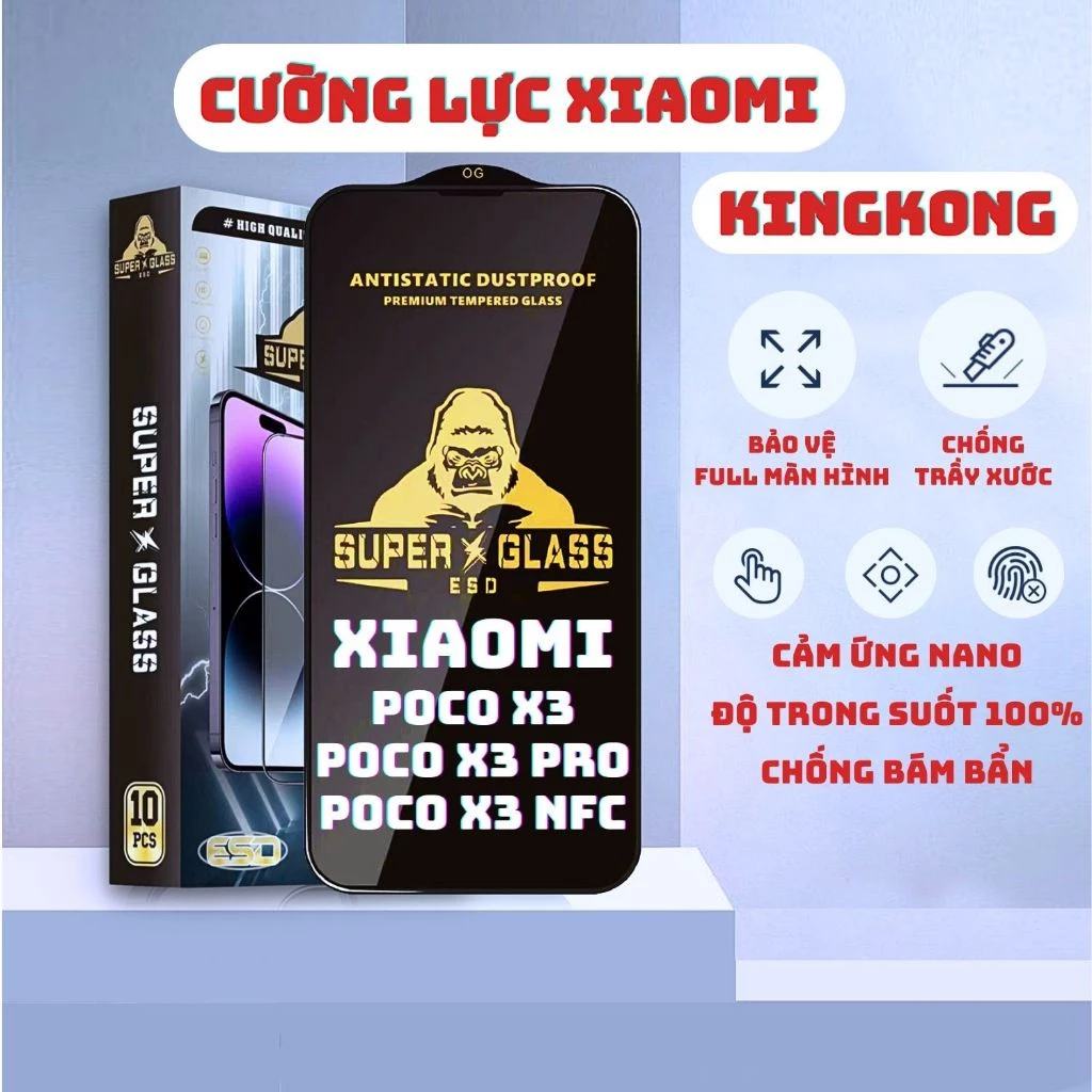 Kính cường lực Poco X3/ X3 Pro/ X3 NFC Kingkong full màn | Miếng dán bảo vệ màn hình cho Xiaomi | VICASE