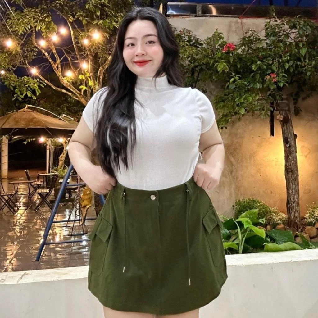 Chân váy kaki thời trang năng động bigsize nữ dáng chữ A ngắn có túi trang trí 2 bên dây rút điều chỉnh mặc xinh xắnCV18