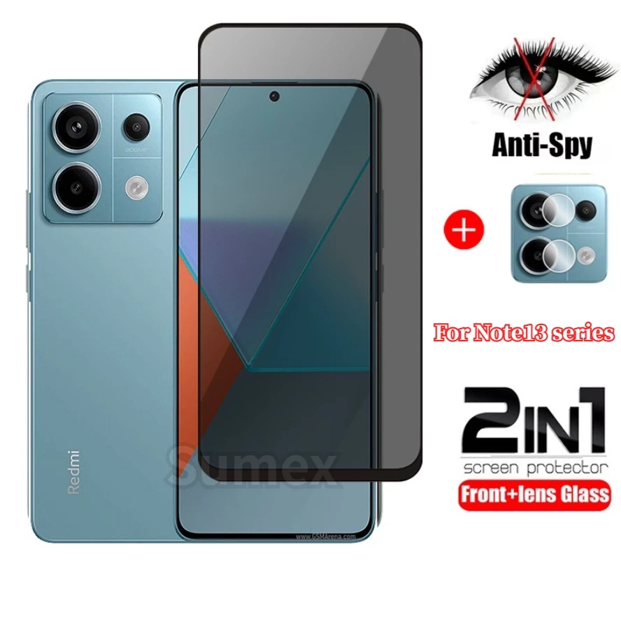 Kính Cường Lực Riêng 2in1 Cho Xiaomi Redmi Note13 Note 13 Pro 5G Không 13Pro 4G Bảo Vệ Màn Hình Chống Gián Điệp 9H Full Cover Chống Peek Riêng Tư Ống Kính Máy Ảnh Kính Bảo Vệ