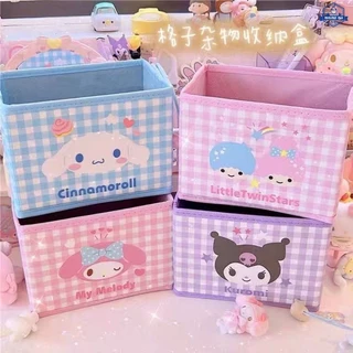 Sanrio Hộp Đựng Mỹ Phẩm Bằng pu Họa Tiết Sọc Caro Xinh Xắn