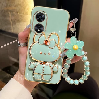 ốp lưng OPPO A98 5G A1 PRO 5G RENO 8T 4G RENO 8T 5G A2 PRO Ốp Điện Thoại Silicone TPU mạ điện 3D thỏ đứng với vòng đeo tay dây buộc Trường hợp điện thoại chống sốc OPPO A98 5G A1 PRO 5G RENO 8T 4G RENO 8T 5G A2 PRO