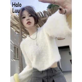 Halo Luu Áo Len áo khoác cardigan Vintage Đơn giản Casual hàn quốc WMY23B0M9D 46Z231115