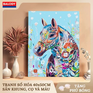 Tranh tô màu Số hóa Ngựa Animlas 40x50cm MS729 BALODY có khung ,màu ,cọ vẽ ,móc treo tường