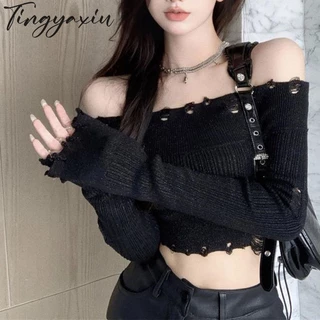 Áo sweater Một Mảnh Màu Trơn Mỏng Gợi Cảm Thời Trang Thu Đông Cho Nữ