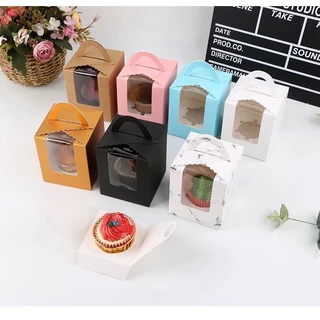 HỘP ĐỰNG BÁNH CUPCAKE LOẠI 1 MẶT MICA GIẤY KRAFT PHONG CÁCH CỔ ĐIỂN T.CRAFT HOUSE