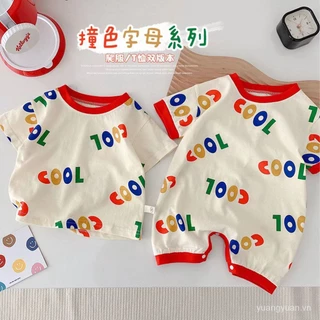 Bộ Áo Liền Quần Bằng cotton Siêu Mỏng Tay Ngắn Dễ Thương Dành Cho Bé