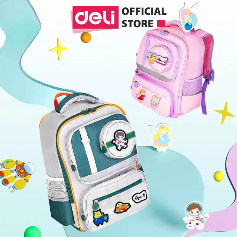 [VPP DELI] Balo Cặp Học Sinh Dễ Thương Chống Gù Lưng Đi Học Deli - Tặng Kèm Sticker Vải Oxford Nhẹ Chống Nước Bụi Nam Nữ