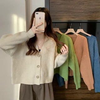 Áo Khoác cardigan Dệt Kim Dáng Rộng Mềm Mại Cổ Chữ v Phong Cách Hàn Quốc Thời Trang Mùa Thu Cho Nữ