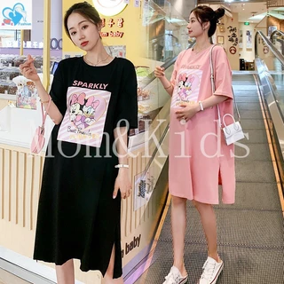 Đầm Bầu Tay Ngắn In Hình Hoạt Hình Dành Cho Phụ Nữ Mang Thai 100kg plus size