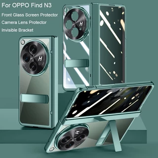 Chống nhìn trộm HD Màn hình kính phía trước Mạ bảo vệ Cear Vỏ lật bản lề cứng OPPO Find N3 FindN3 Fold 5G Giá đỡ vô hình Vỏ điện thoại bảo vệ toàn diện