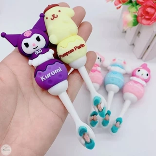 Bàn chải đánh răng trẻ em Sanrio có hộp bảo quản Kawaii Kuromi Cinnamoroll My Melody Soft Hair Cartoon Bàn chải đánh răng Dụng cụ cạo lưỡi Bàn chải làm sạch sâu CHÚNG TÔI