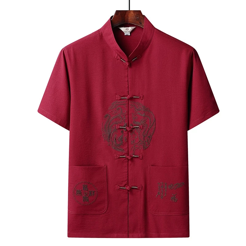Áo sơ mi nam có sẵn Sườn xám Tết Nguyên Đán CNY Bộ đồ đường ngắn tay hanfu nam Baju Raya Lelaki zh-cn