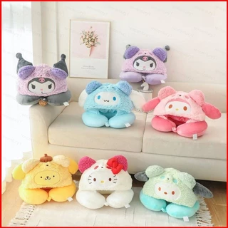 Gối Kê Cổ Chữ u Có Mũ Trùm Đầu Hình sanrio kuromi hellokitty melody Dễ Thương