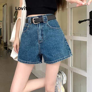 Quần short denim Lovito phối túi màu trơn thường ngày cho nữ LNA17140 (Màu xanh dương)