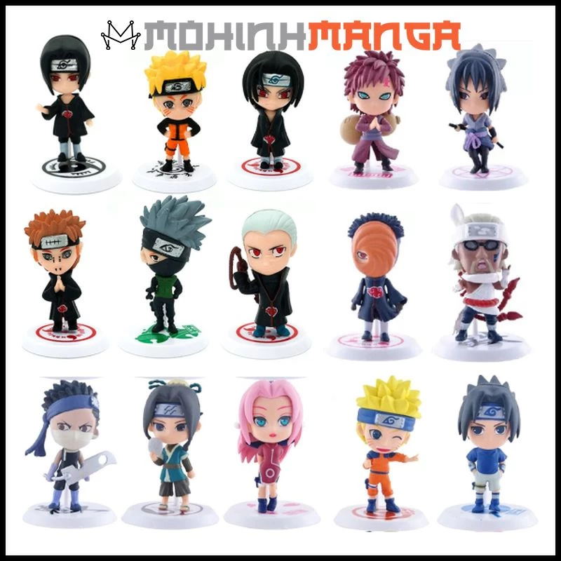 Mô hình 15 nhân vật Naruto chibi Kakashi Sasuke Itachi Gaara Sakura Minato Lee Nara Shikamaru Hinata Boruto Hokage Kiba