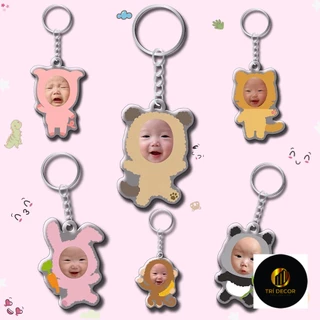 Móc chìa khóa mica cắt hình bé dễ thương và ghép ảnh vào chibi theo yêu cầu