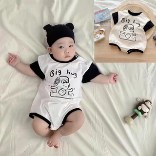 Bộ Áo Liền Quần Bằng cotton Tay Ngắn In Hình Chú Chó Dễ Thương Thời Trang Mùa Hè Cho Bé Sơ Sinh 0-2 Tuổi