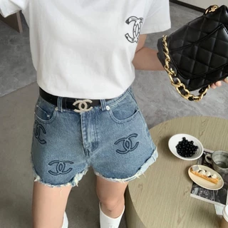 Quần Short jeans Lưng Cao Thêu Chữ Thời Trang Cho Nữ