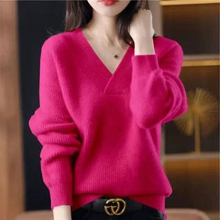 Áo sweater Cổ Chữ v Dáng Rộng Thời Trang Mùa Thu Cho Nữ