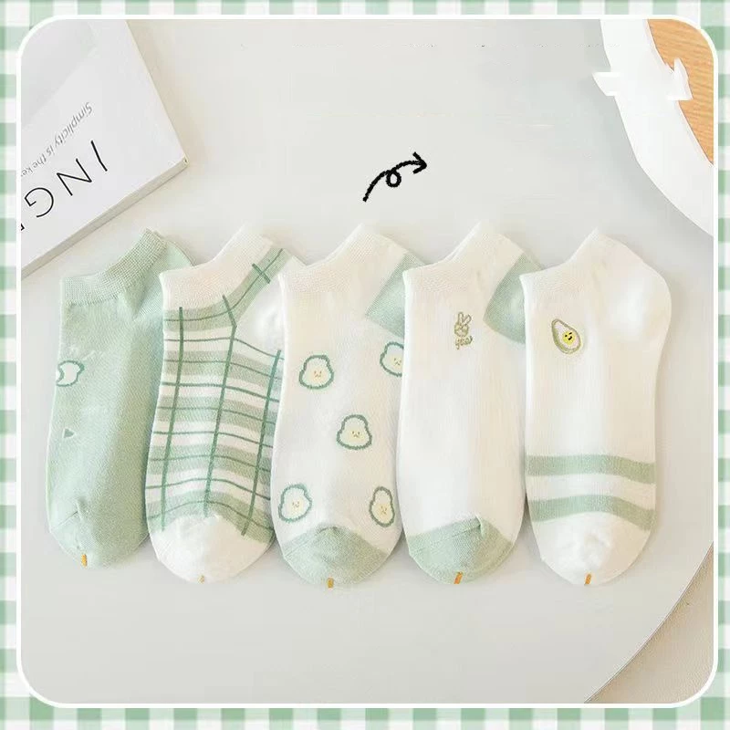 Tất Nữ Cổ Ngắn Cao Cấp Họa Tiết Hình Trái Bơ Phong Cách Hàn Quốc
