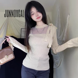 Junnovgal Áo Sweater Cổ Tròn Tay Dài Dáng Ôm Màu Trơn Thời Trang 2024 Cho Nữ