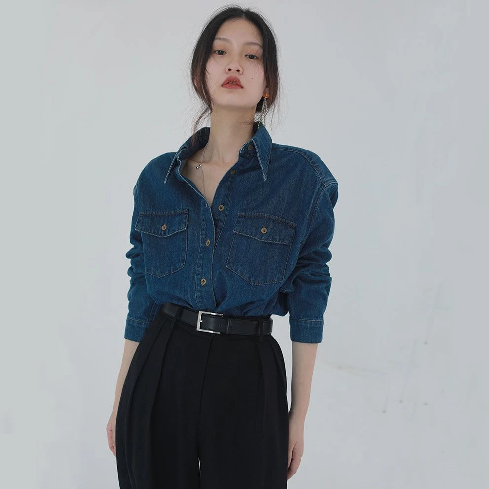 Áo Sơ Mi denim Dáng Rộng Phong Cách Hàn Quốc Thời Trang Xuân Thu Cho Nữ