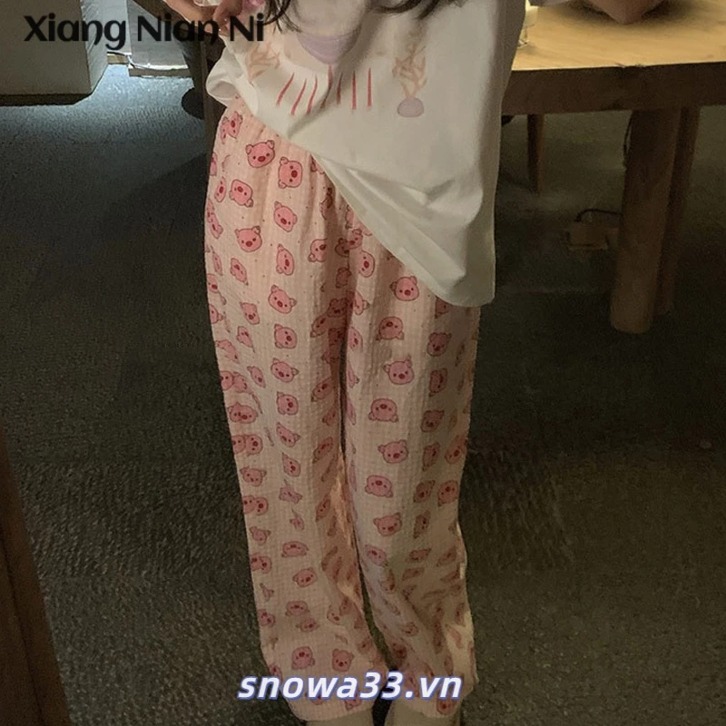 Xiang NIAN NI đồ ngủ heo con ~ ins quần đi bộ hoạt hình dễ thương với quần mùa hè xếp nếp cho máy lạnh gia đình quần thông thường chống muỗi