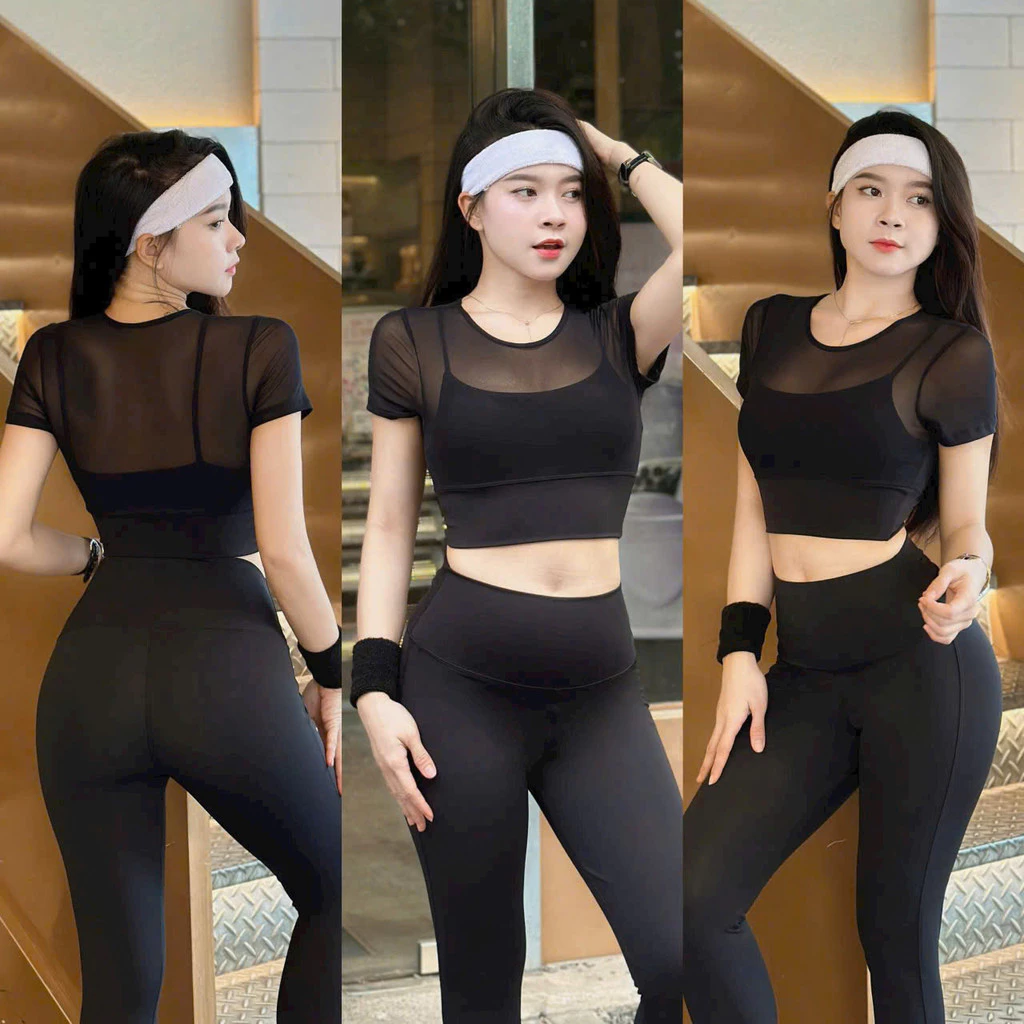 Áo croptop thể thao tập gym, yoga, aerobic, tập nhảy ... chất thun lưới co giãn (có đệm)