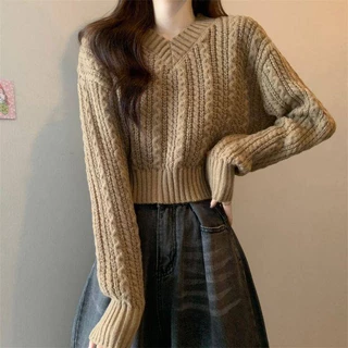 Áo sweater Dệt Kim Tay Dài Cổ Chữ v Thời Trang Mùa Thu Hàng Mới 2023