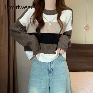 Áo sweater Cổ Tròn Tay Dài Dáng Rộng Màu Sắc retro 2023 Dành Cho Nữ