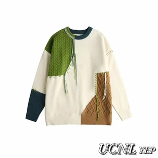 Ucnl Áo sweater Dệt Kim Dáng Rộng Phối Màu Tương Phản Kiểu Đường Phố Hàn Quốc Thời Trang Thu Đông Cho Nam