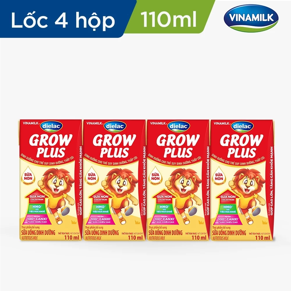 LỐC  4 hộp Sữa Non Vinamilk Dielac Grow Plus (Sữa Uống Dinh Dưỡng) 110ml