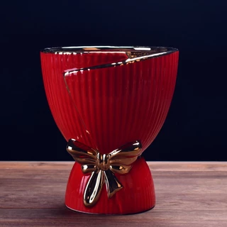 2023 new creative simple and festive red ceramic flowerpot home living room table decoration pot simulation flowerpot