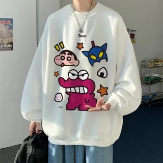 áo sweater nam bigsize M-8XL[ có size 30 kg_120 kg ]Áo Sweater cotton Nhung Dày Tay Dài Cổ Tròn In Hoạt Hình Cậu Bé Bút Chì Shin Thời Trang Mùa Thu Cho Nam