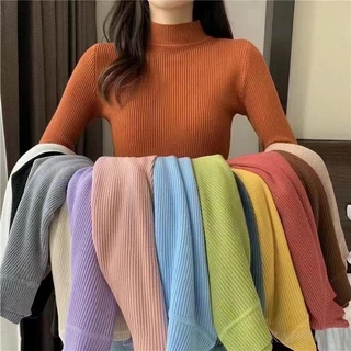 KANCOOL  Áo Sweater Dệt Kim Tay Dài Cổ Lọ Ôm Dáng Phong Cách Hàn Quốc Thời Trang Thu Đông Cho Nữ